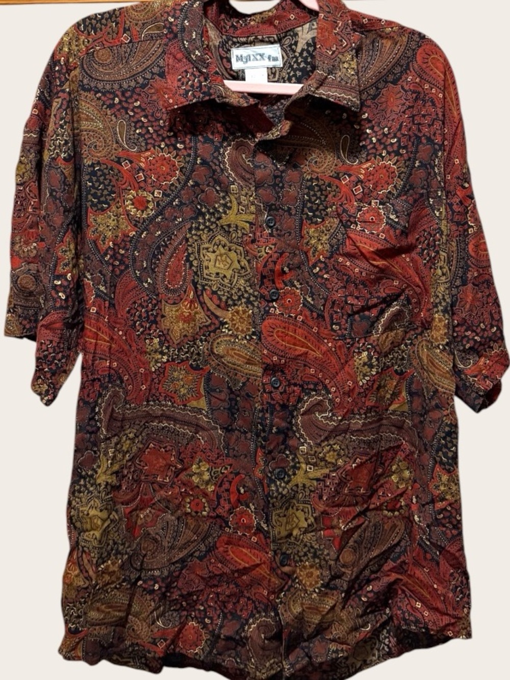 VINTAGE MAXX FM Paisley Shirt Women’s XL 100% Rayon Made USA Boho Button Up